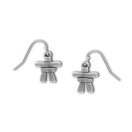 Burnished Pewter Inukshuk Dangle Earrings - Click Image to Close